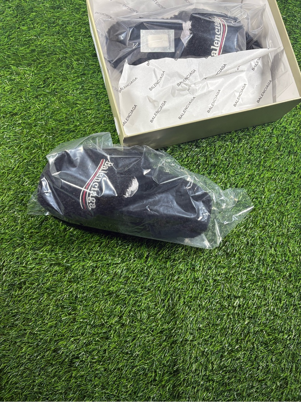 Balenciaga Black Socks with White & Red Logo - Picture 1 of 2